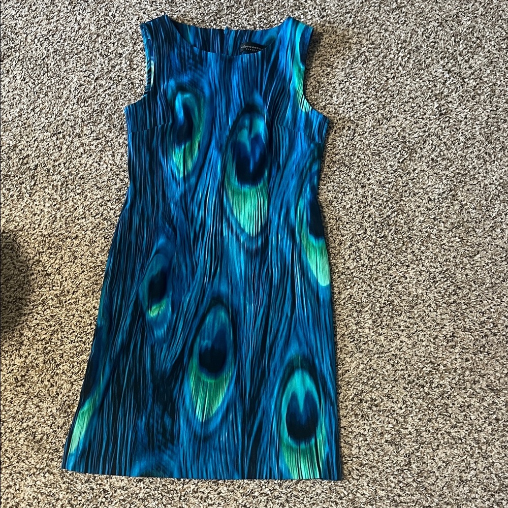 Connected Apparel Blue and Green Patterned Mini Dress